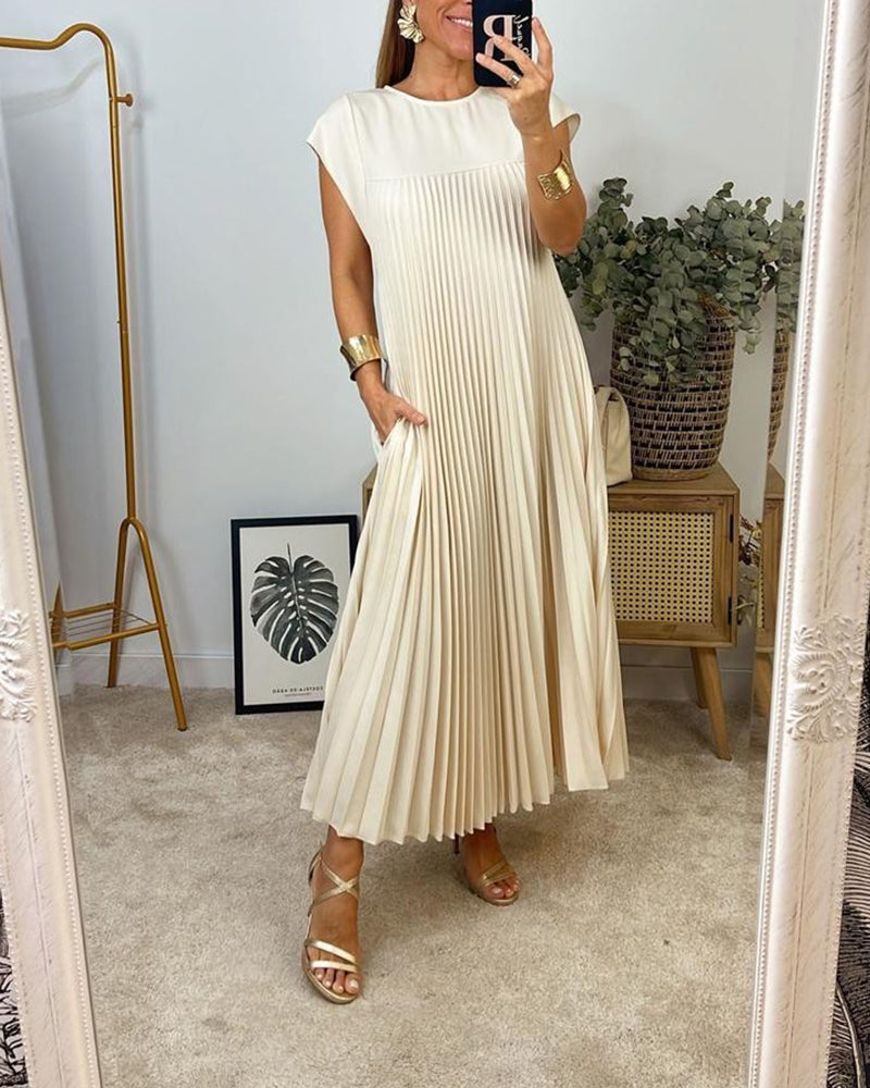 🔥HOT SALE🔥Damen plissiertes einfaches einfarbiges Kleid