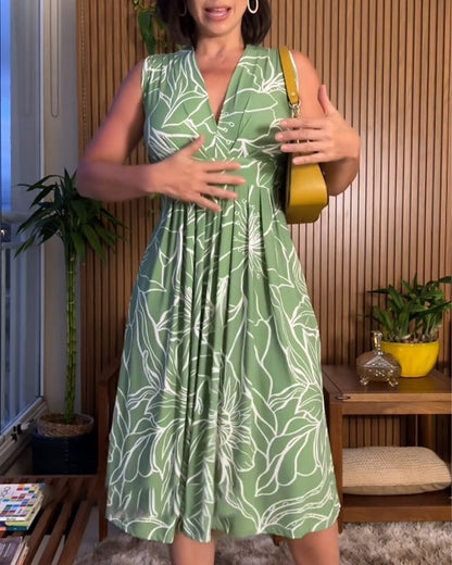 🌿49% Rabatt💥2024 neue plus Größe ärmellose v-Ausschnitt Taille-cinching Kleid