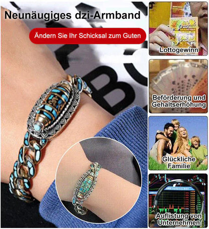 ✨Neun-Augen-Dzi-Armband mit Mantra mit sechs Charakteren in Türkis✨