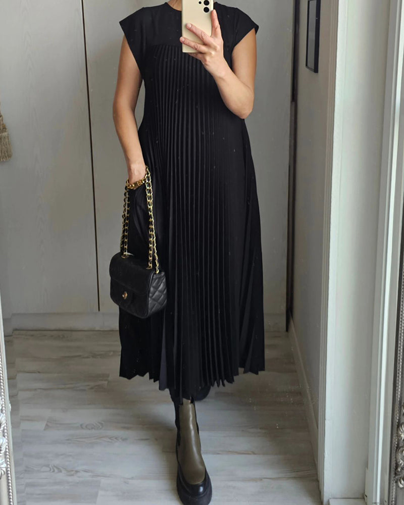 🔥HOT SALE🔥Damen plissiertes einfaches einfarbiges Kleid