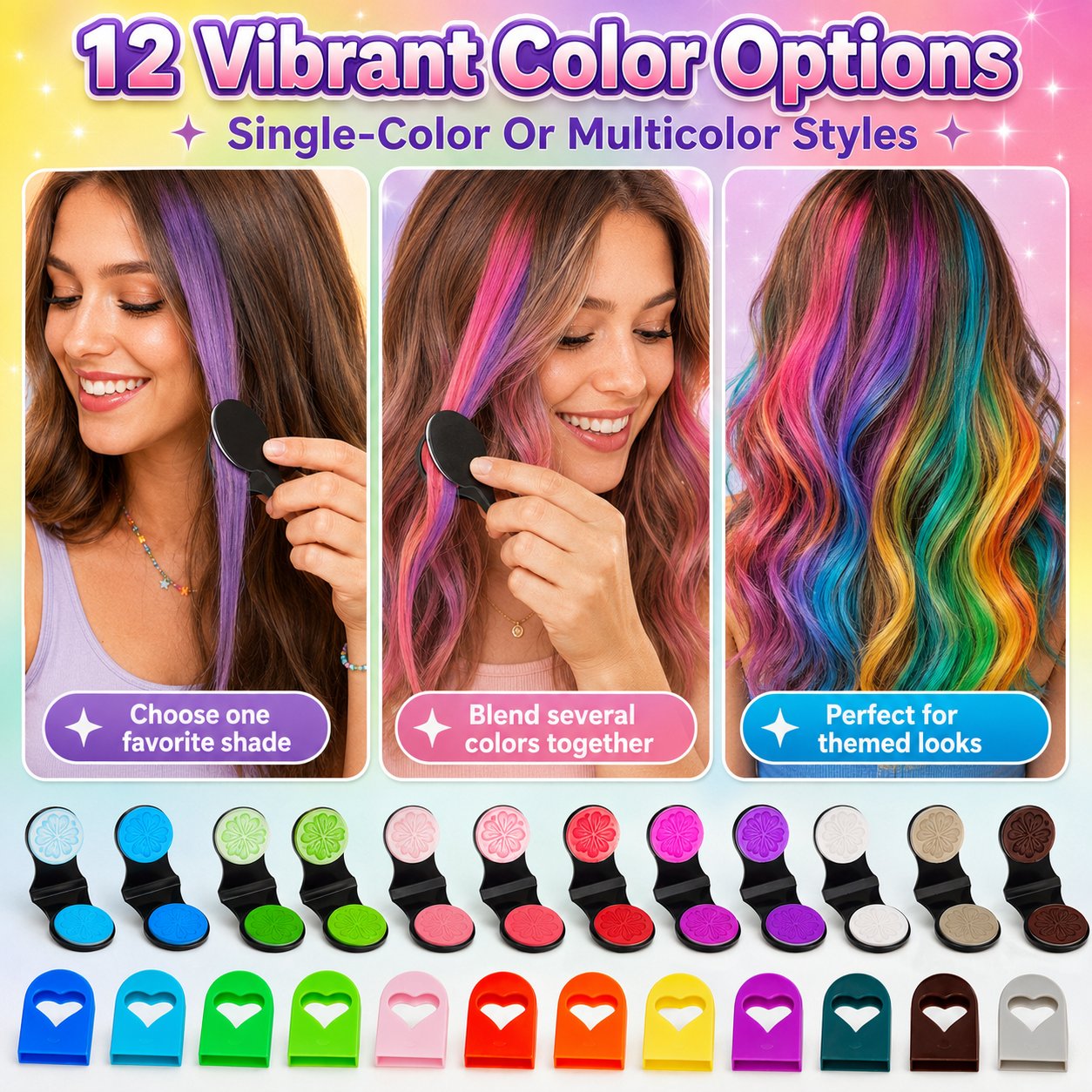 🔥Letzter Tag: 50 % Rabatt!🌈 12-Farben-Set für temporäre Haarkreide mit Applikator