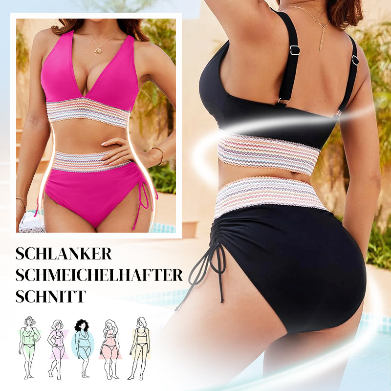 🩷historischer Tiefstpreis🩷Patchwork-Bikini mit V-Ausschnitt, 2-teiliges Set👙