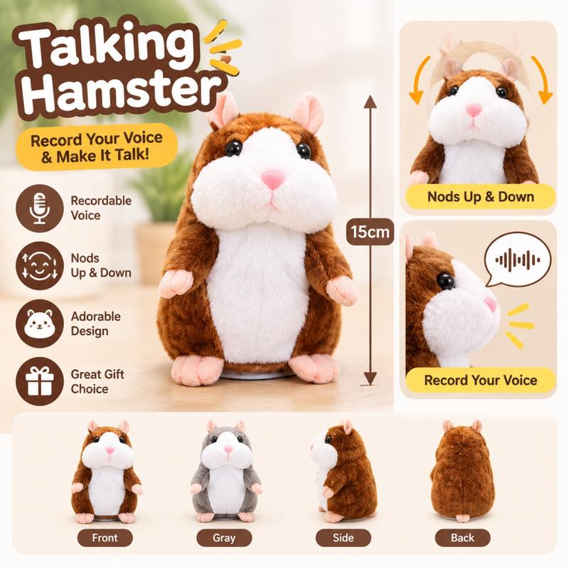 Sprechender Plüsch-Hamster – wiederholt alles, was man sagt, bewegt dabei automatisch den Kopf; ein Riesenspaß für Kinder und Erwachsene-Gcom