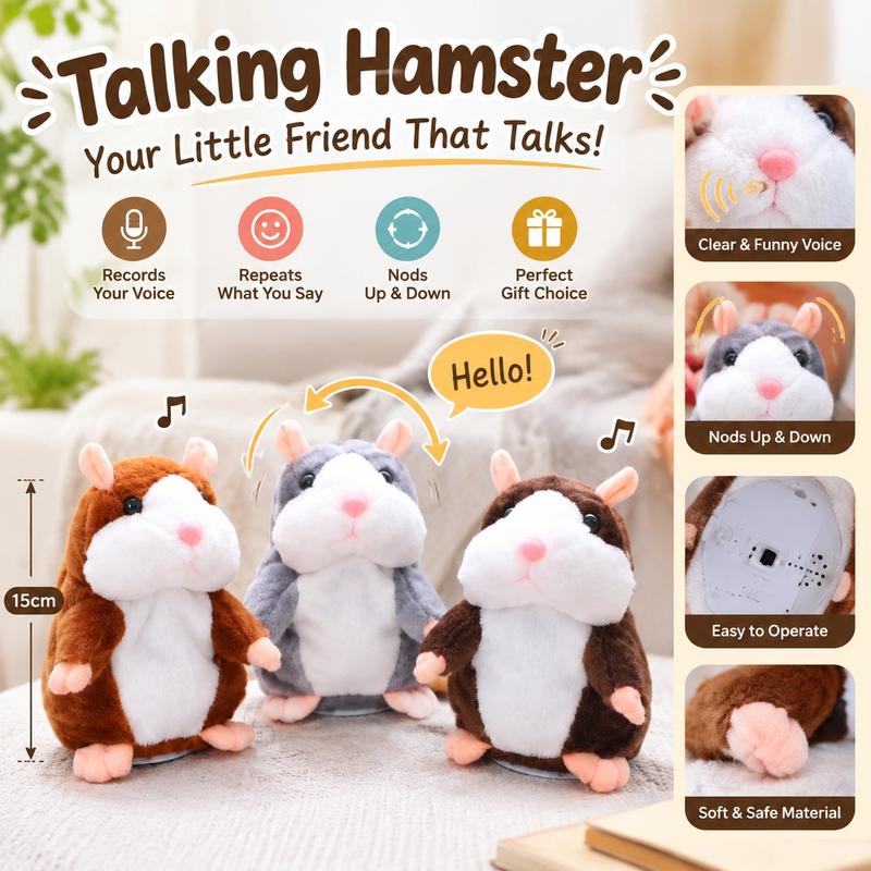 Sprechender Plüsch-Hamster – wiederholt alles, was man sagt, bewegt dabei automatisch den Kopf; ein Riesenspaß für Kinder und Erwachsene-Gcom
