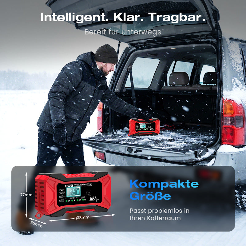 🎉 Neujahrsgeschenk – 50% RABATT!🔋Intelligenter Auto- und Motorradlader , 12V Slim Ladegerät (6A + Pulsreparatur) – Kompatibel mit Auto/Motorrad/E-Bike: Sicher & Langlebig!