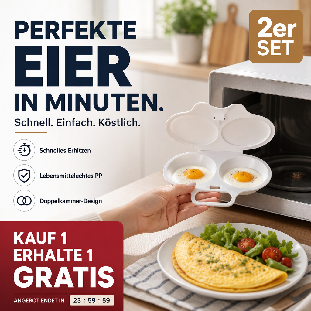 🍳 50% RABATT! Mikrowellen-Eierkocher mit Deckel und Griff – Schnell, sicher & platzsparend – Perfekt für das schnelle Frühstück, Weich- & Hartgekochte Eier in Minuten ✨