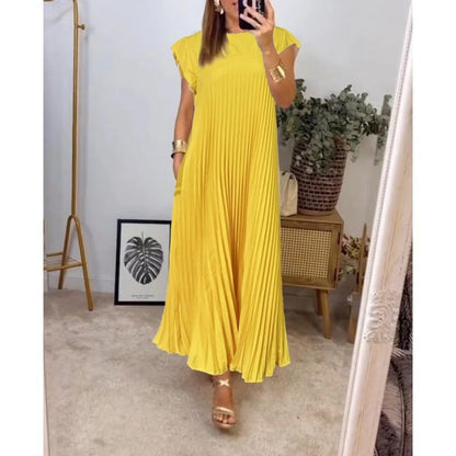 🔥HOT SALE🔥Damen plissiertes einfaches einfarbiges Kleid