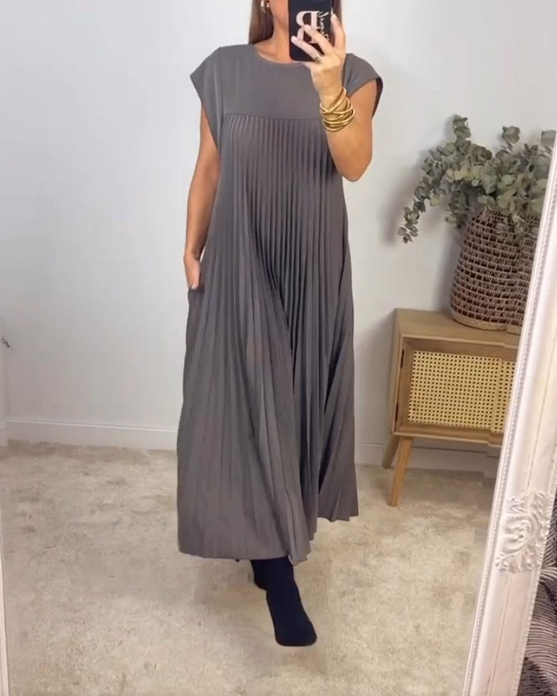 🔥HOT SALE🔥Damen plissiertes einfaches einfarbiges Kleid