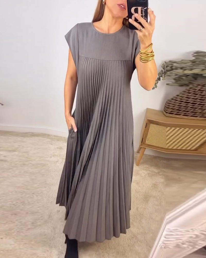 🔥HOT SALE🔥Damen plissiertes einfaches einfarbiges Kleid
