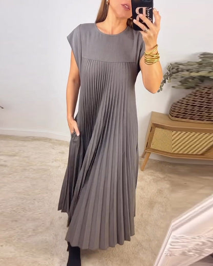 🔥HOT SALE🔥Damen plissiertes einfaches einfarbiges Kleid