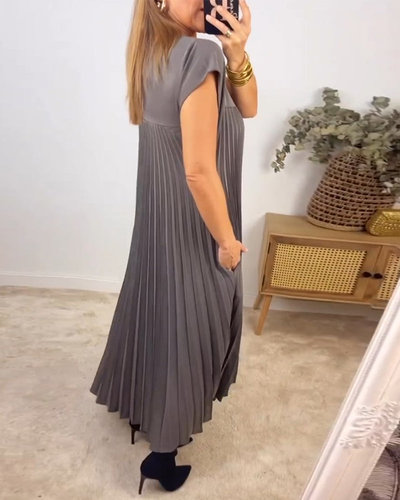 🔥HOT SALE🔥Damen plissiertes einfaches einfarbiges Kleid
