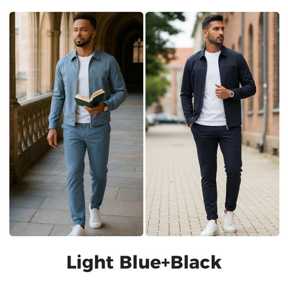 Herren 2-teiliges Freizeit-Set in Unifarben für Herbst und Winter (Jacke + Hose)