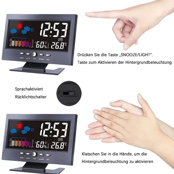 ⏰LETZTER TAG VERKAUF 50% RABATT✨Digitaler LED-Temperatur- und Luftfeuchtigkeitsmonitor, Wettervorhersage, LED-Tischwecker