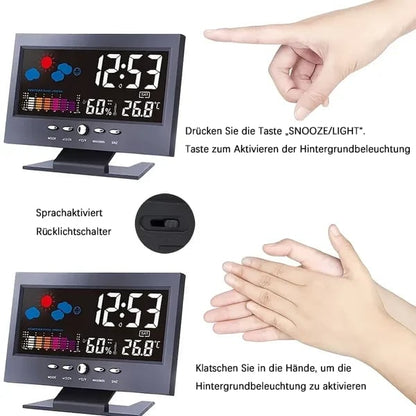 ⏰LETZTER TAG VERKAUF 50% RABATT✨Digitaler LED-Temperatur- und Luftfeuchtigkeitsmonitor, Wettervorhersage, LED-Tischwecker