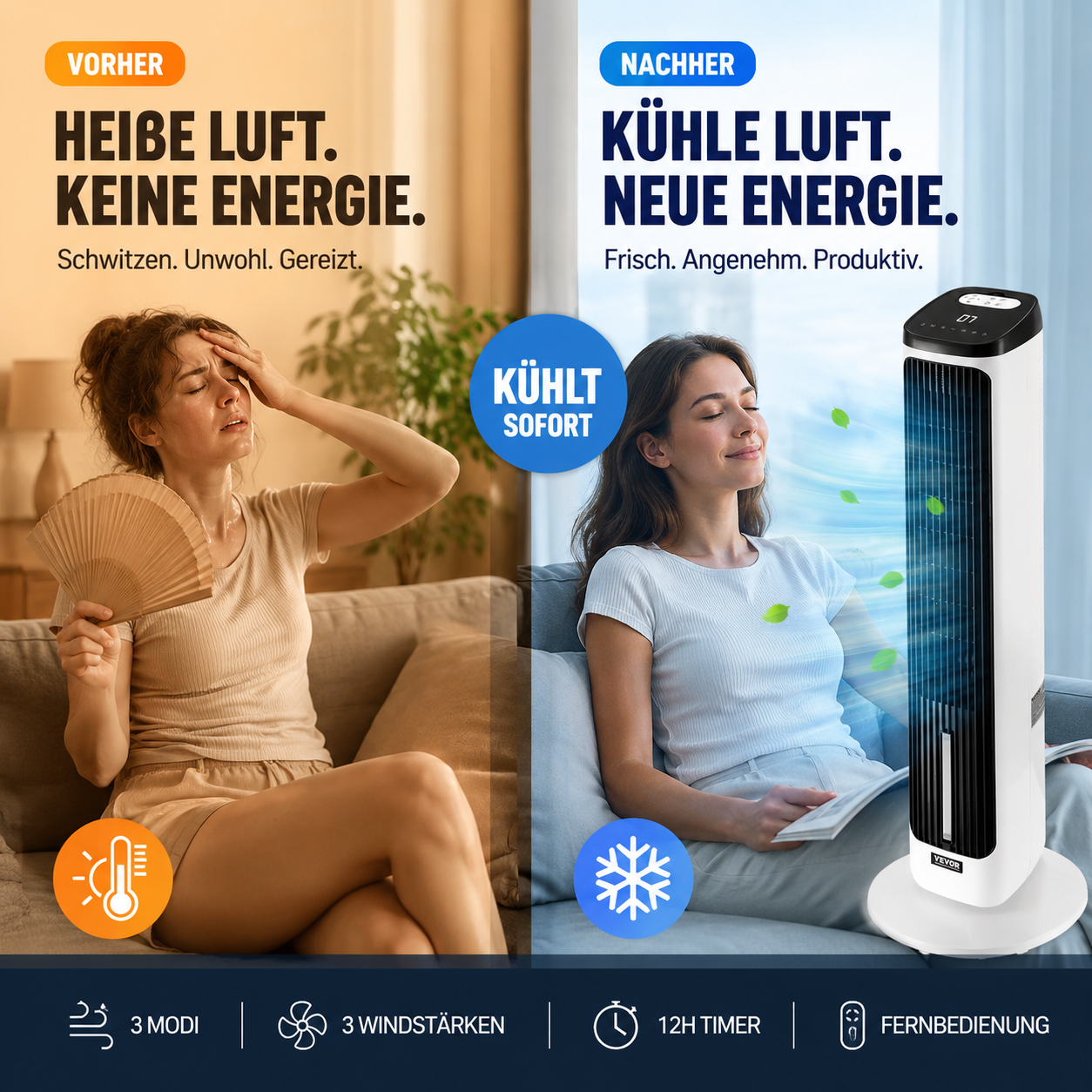 Tragbarer USB-Turmventilator mit 3 Geschwindigkeitsstufen