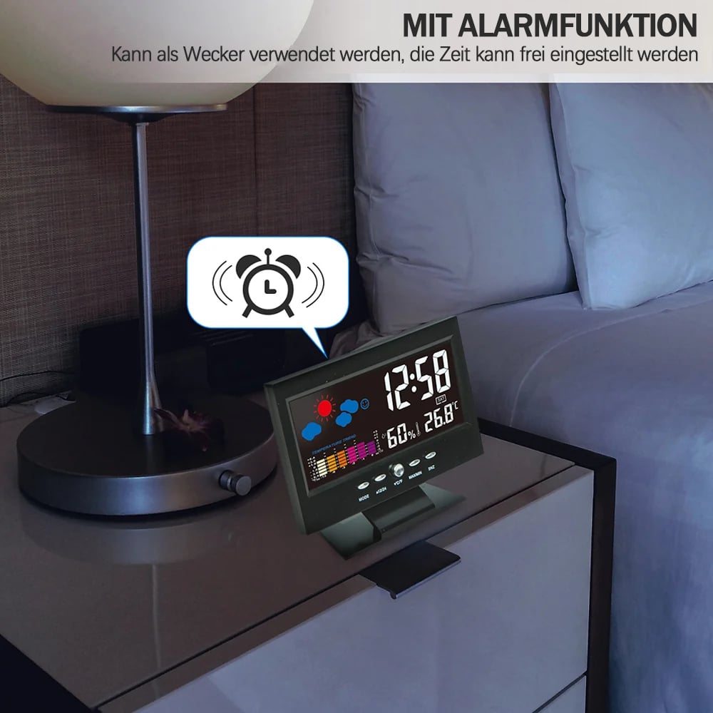 ⏰LETZTER TAG VERKAUF 50% RABATT✨Digitaler LED-Temperatur- und Luftfeuchtigkeitsmonitor, Wettervorhersage, LED-Tischwecker