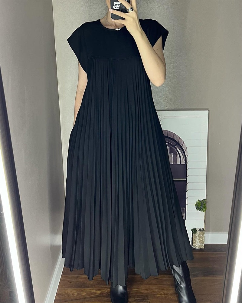 🔥HOT SALE🔥Damen plissiertes einfaches einfarbiges Kleid