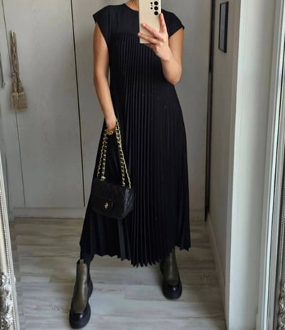 🔥HOT SALE🔥Damen plissiertes einfaches einfarbiges Kleid