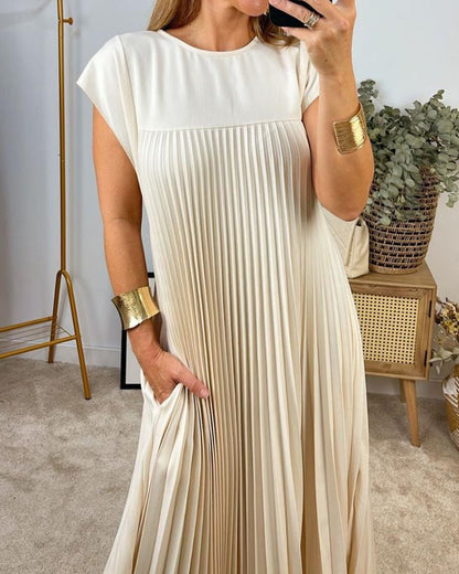 🔥HOT SALE🔥Damen plissiertes einfaches einfarbiges Kleid