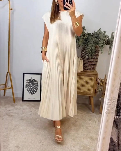 🔥HOT SALE🔥Damen plissiertes einfaches einfarbiges Kleid