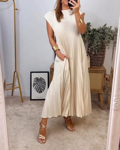 🔥HOT SALE🔥Damen plissiertes einfaches einfarbiges Kleid