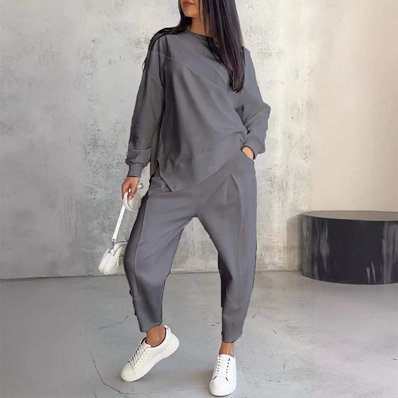 💕Damen Langarm-Sweatshirts mit unregelmäßigem Saum & Hosen-Set