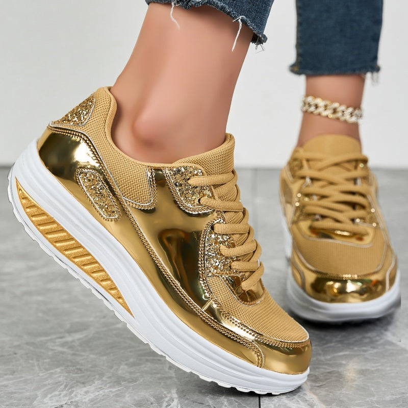 Trendy Casual Sparkling Style Plateau-Sneaker für Damen