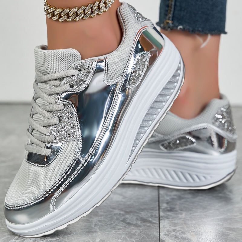 Trendy Casual Sparkling Style Plateau-Sneaker für Damen