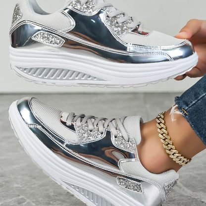 Trendy Casual Sparkling Style Plateau-Sneaker für Damen