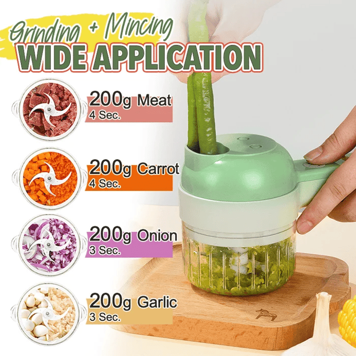🥕🍳4-in-1-Set aus manuellem und elektrischem Gemüseschneider – Multifunktionale Akku-Küchenmaschine