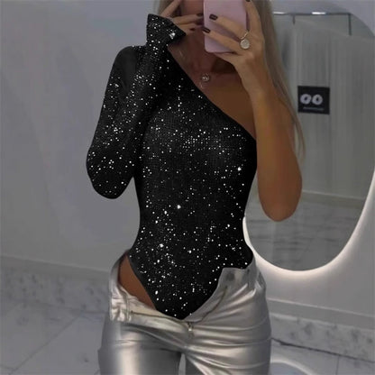 🎉👗Sommer-Schlussverkauf: 50% Rabatt 🛍️ Damestop met één schouder en lovertjes