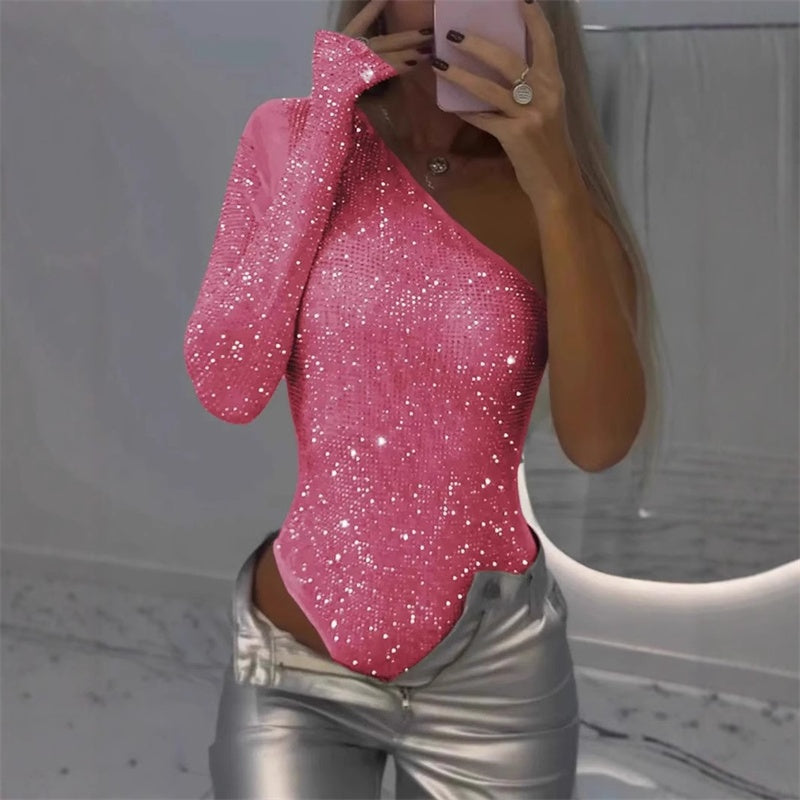 🎉👗Sommer-Schlussverkauf: 50% Rabatt 🛍️ Damestop met één schouder en lovertjes