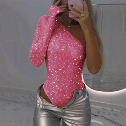 🎉👗Sommer-Schlussverkauf: 50% Rabatt 🛍️ Damestop met één schouder en lovertjes