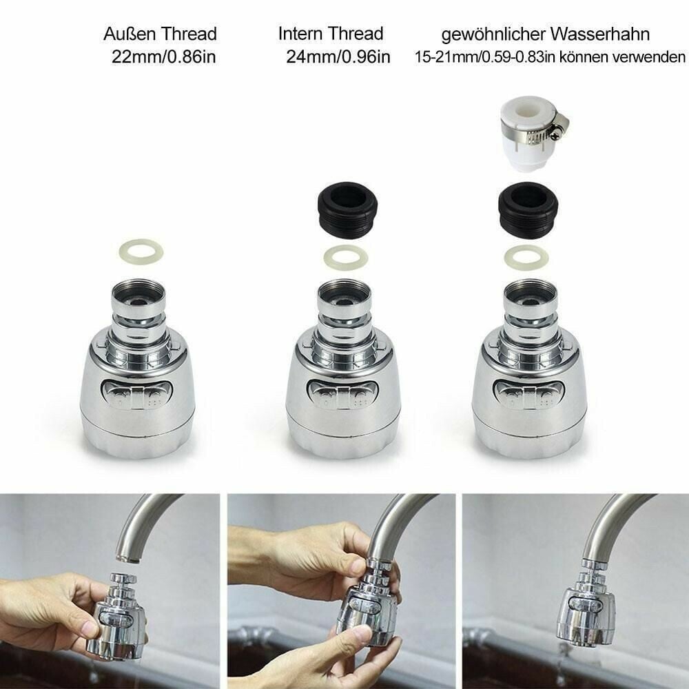 360 Grad drehbar Anschluss Düse für Wasserhahn, ABS/Metall