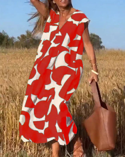 Lässiges Damenkleid mit geometrischen Farbblöcken
