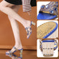 Leichte Damen-Sandaletten mit Strass, Einriemer-Design und Blockabsatz