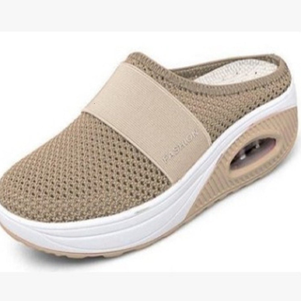 Lässige Mesh-Hausschuhe mit flacher Sohle und schrägem Absatz für Damen