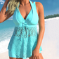 🏖️Damen-Badeanzug mit V-Ausschnitt und Spitzenbesatz und Boyshorts, zweiteilig
