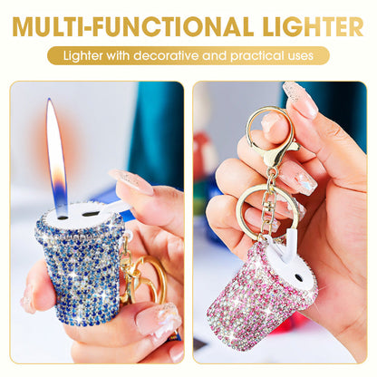 Funkelnder Strass-Milchtee-Feuerzeug-Schlüsselanhänger