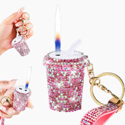 Funkelnder Strass-Milchtee-Feuerzeug-Schlüsselanhänger