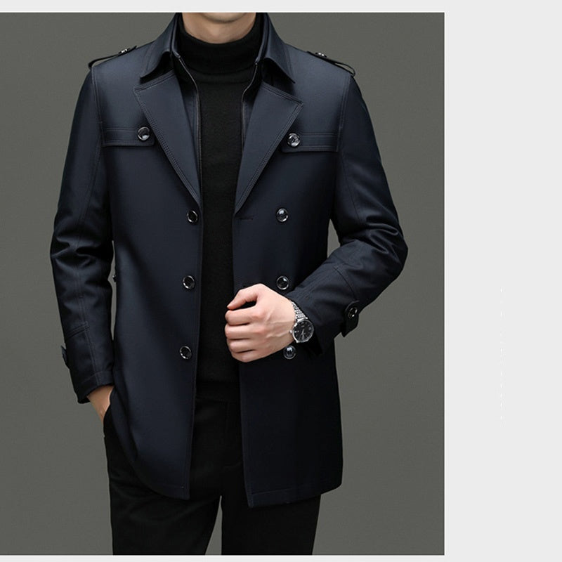 Mittellanger Trenchcoat für Herren mit herausnehmbarem Innenfutter
