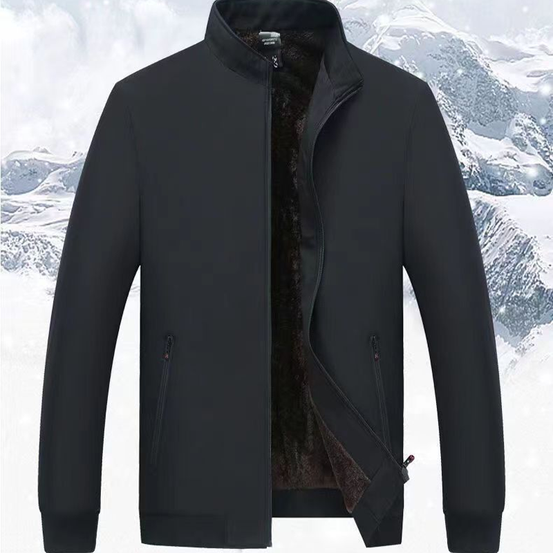 Einfarbige, warme Herrenjacke mit Reißverschluss