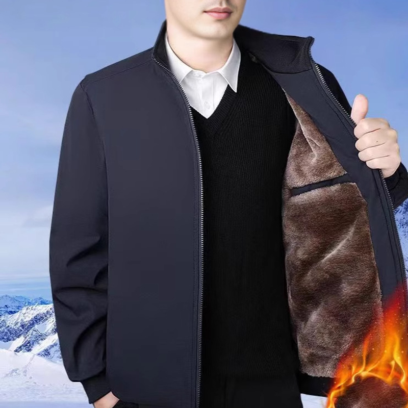 Einfarbige, warme Herrenjacke mit Reißverschluss