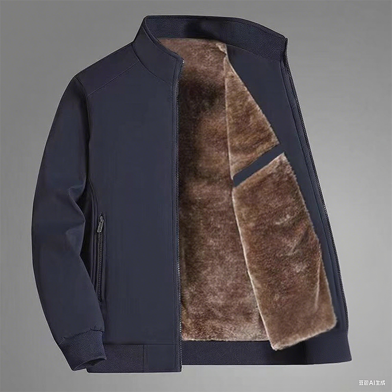 Einfarbige, warme Herrenjacke mit Reißverschluss