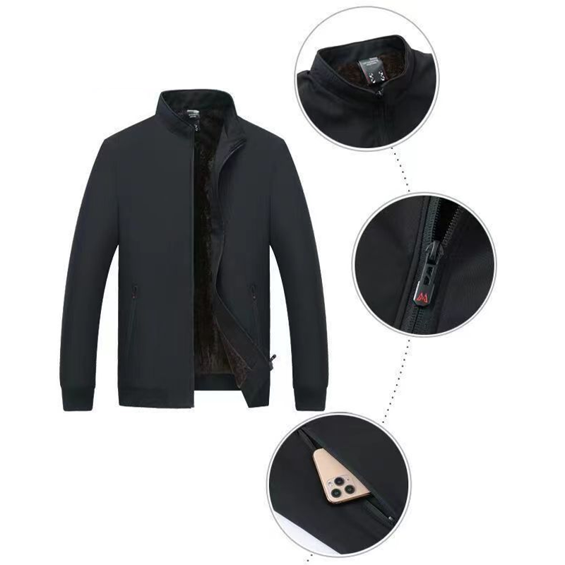 Einfarbige, warme Herrenjacke mit Reißverschluss