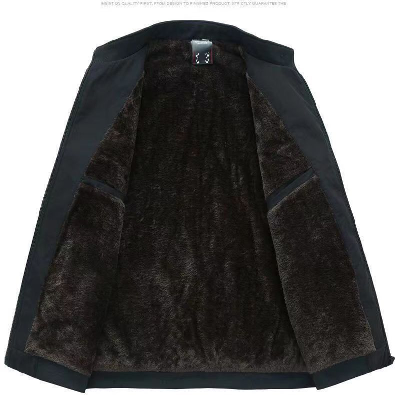 Einfarbige, warme Herrenjacke mit Reißverschluss