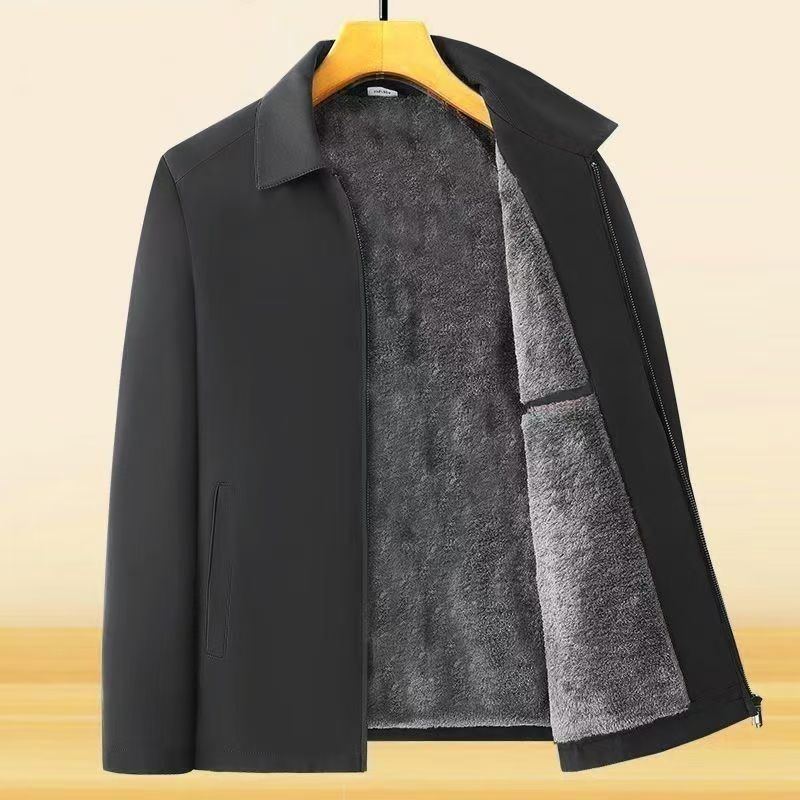 Einfarbige, warme Herrenjacke mit Reißverschluss