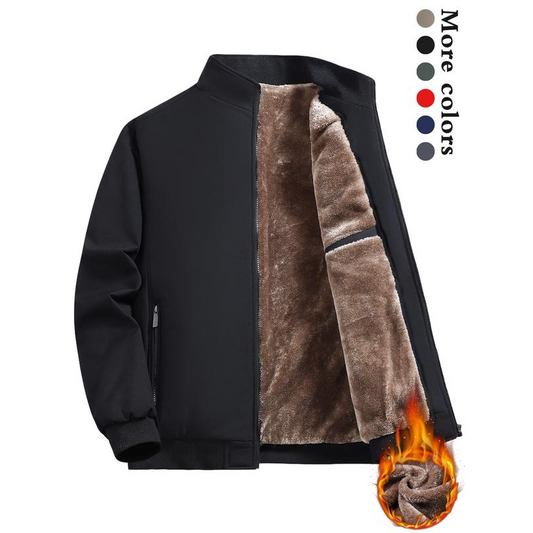 Einfarbige, warme Herrenjacke mit Reißverschluss