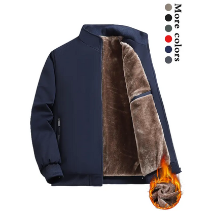 Einfarbige, warme Herrenjacke mit Reißverschluss