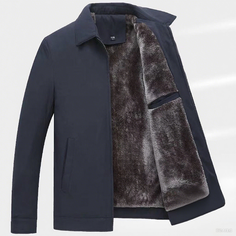 Einfarbige, warme Herrenjacke mit Reißverschluss